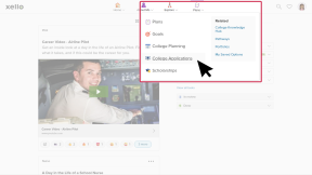 Student dashboard in Xello. The top menu dropdown called Plans is open and the cursor is highlighting College Applications